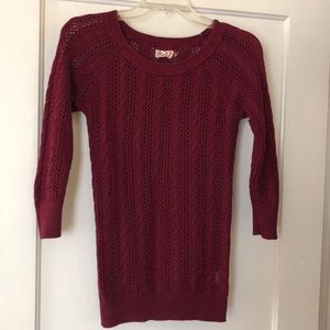 Burgundy 3/4 sleeve open weave sweater